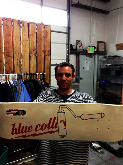 Jake Anderson with BCS deck Jake Anderson with Blue Collar Skateboards deck.